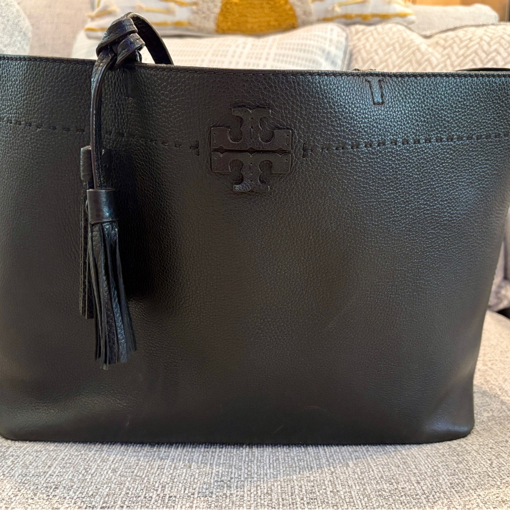 Tory Burch Black Leather Tote with Tassel